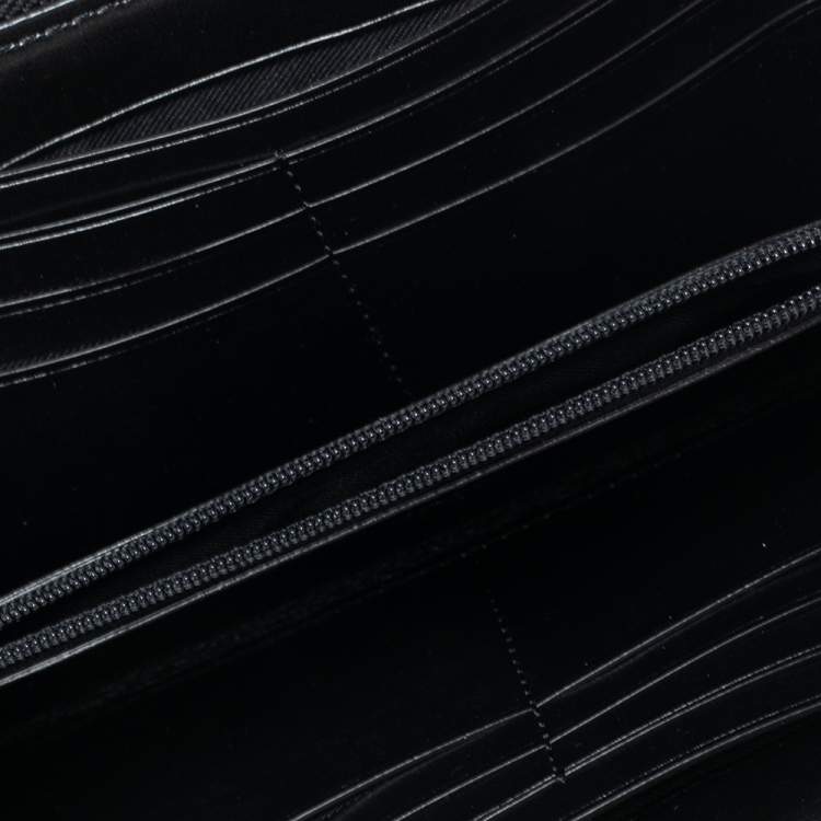 Pre Owned Coach Black Canvas and Leather Accordion Zip Around Wallet