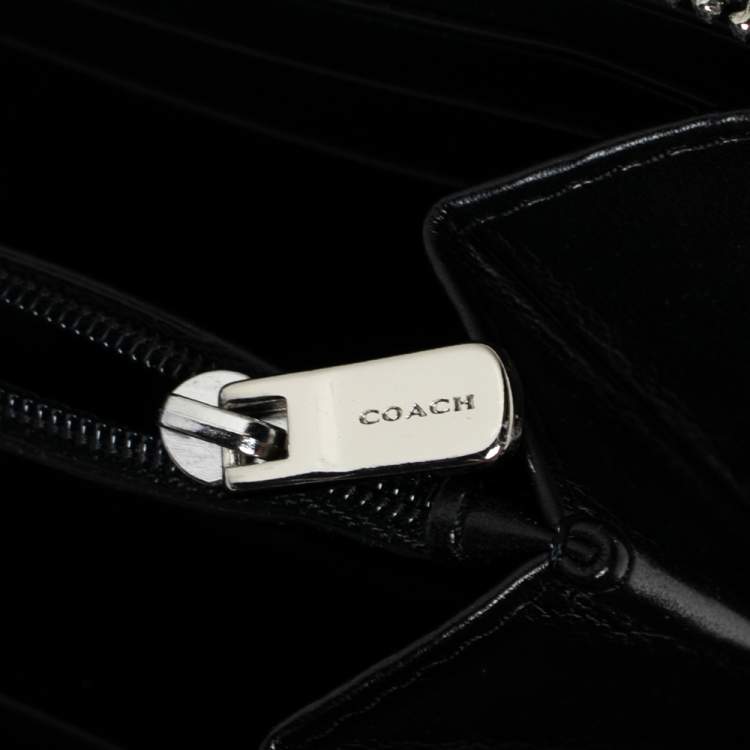 Pre Owned Coach Black Canvas and Leather Accordion Zip Around Wallet