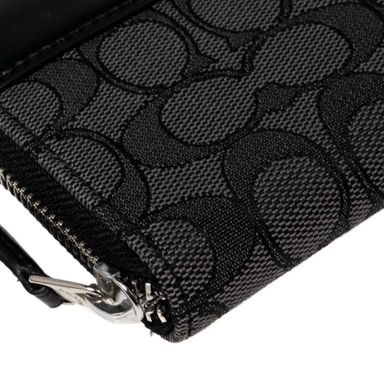 Pre Owned Coach Black Canvas and Leather Accordion Zip Around Wallet
