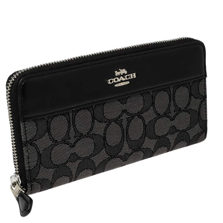 Pre Owned Coach Black Canvas and Leather Accordion Zip Around Wallet