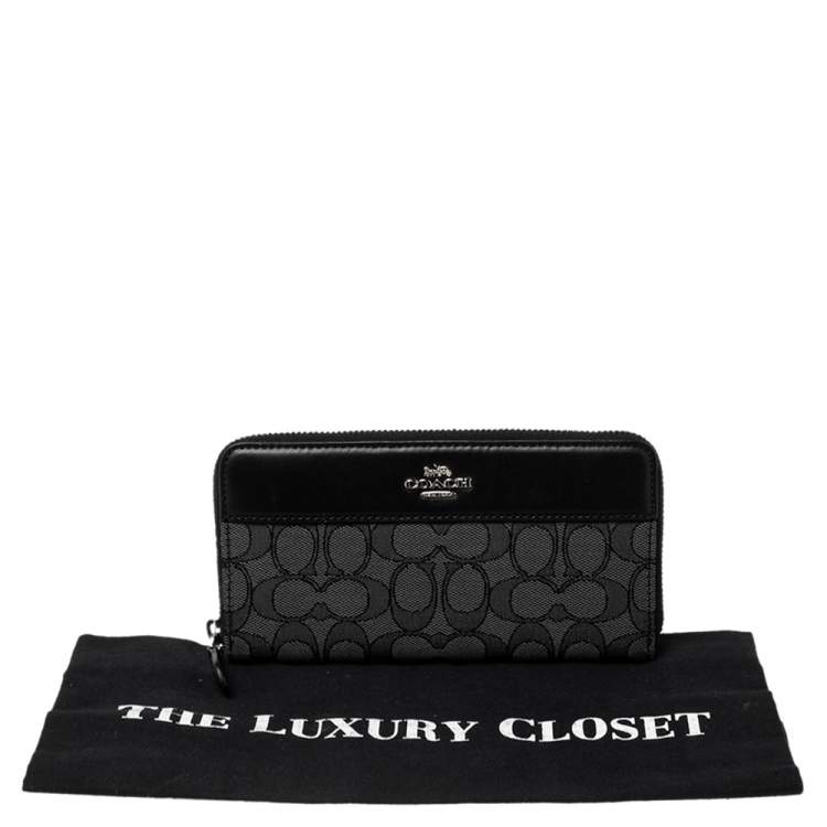 Pre Owned Coach Black Canvas and Leather Accordion Zip Around Wallet