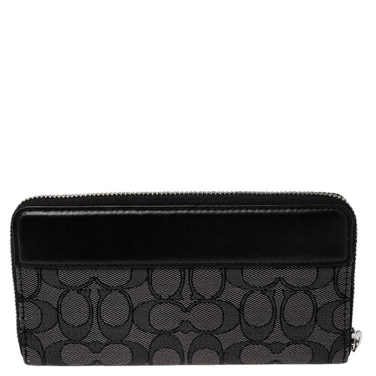 Pre Owned Coach Black Canvas and Leather Accordion Zip Around Wallet
