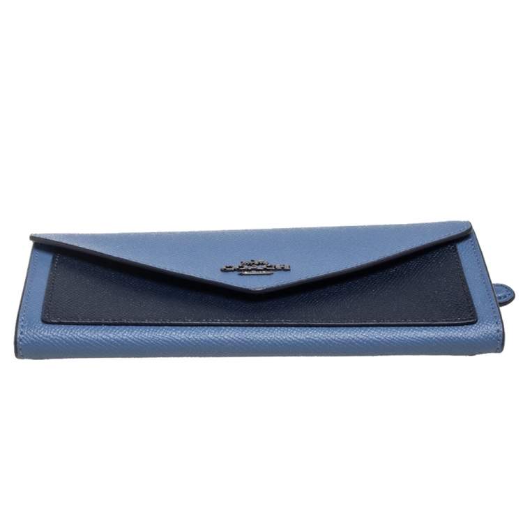 Pre Owned Coach Two Tone Blue Leather Envelope Flap Continental Wallet