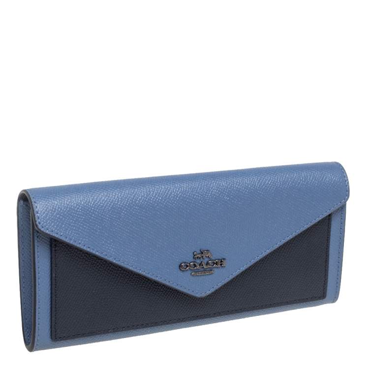 Pre Owned Coach Two Tone Blue Leather Envelope Flap Continental Wallet