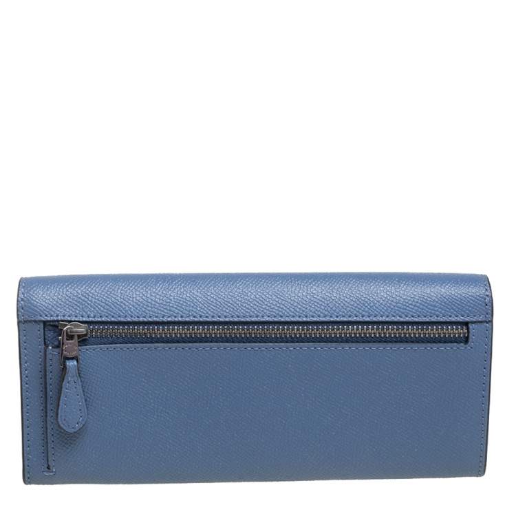 Pre Owned Coach Two Tone Blue Leather Envelope Flap Continental Wallet