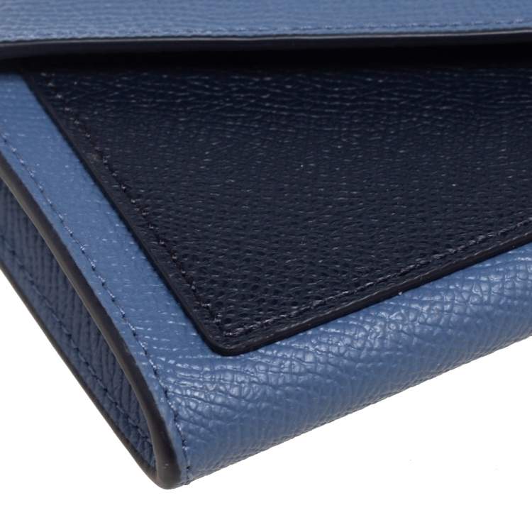 Pre Owned Coach Two Tone Blue Leather Envelope Flap Continental Wallet