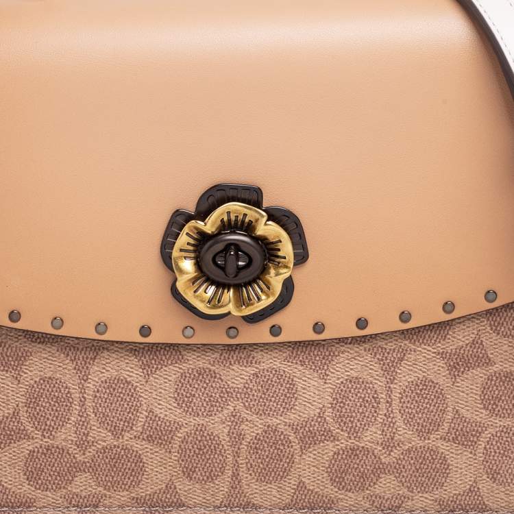 Pre Owned Coach Tricolor Signature Coated Canvas And Leather Parker Top Handle Bag