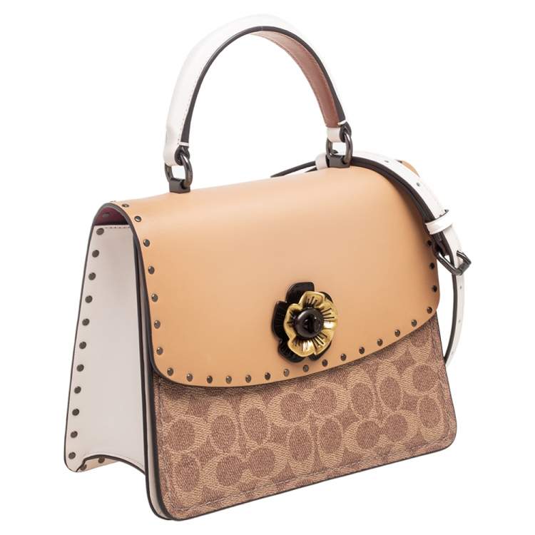 Pre Owned Coach Tricolor Signature Coated Canvas And Leather Parker Top Handle Bag
