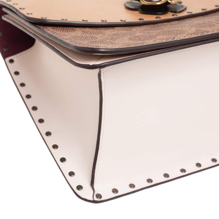 Pre Owned Coach Tricolor Signature Coated Canvas And Leather Parker Top Handle Bag