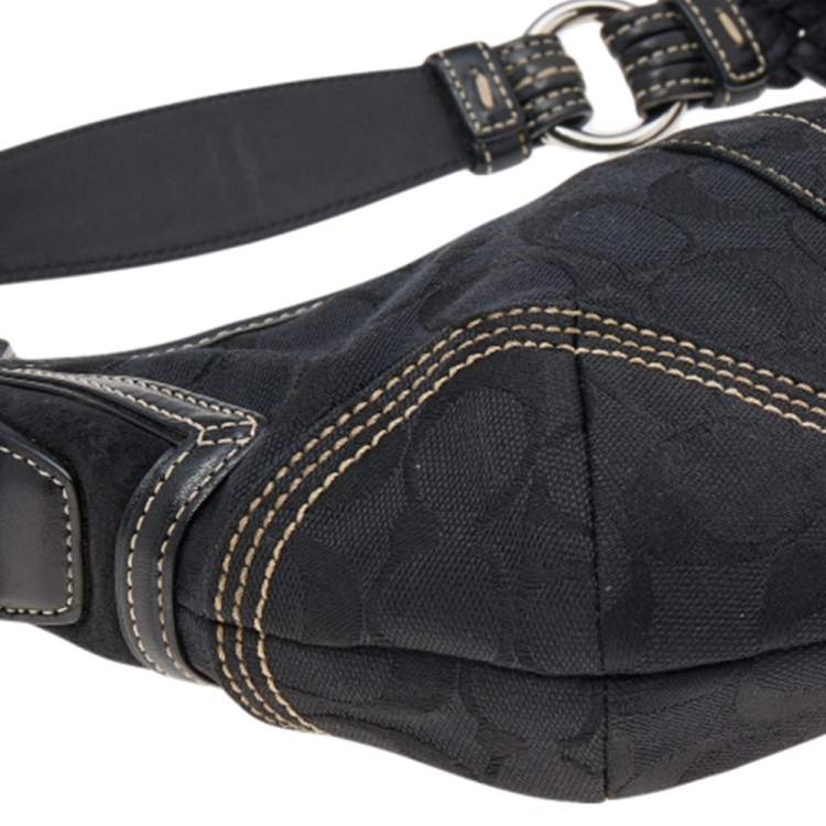 Pre Owned Coach Black Signature Canvas and Leather Soho Hobo