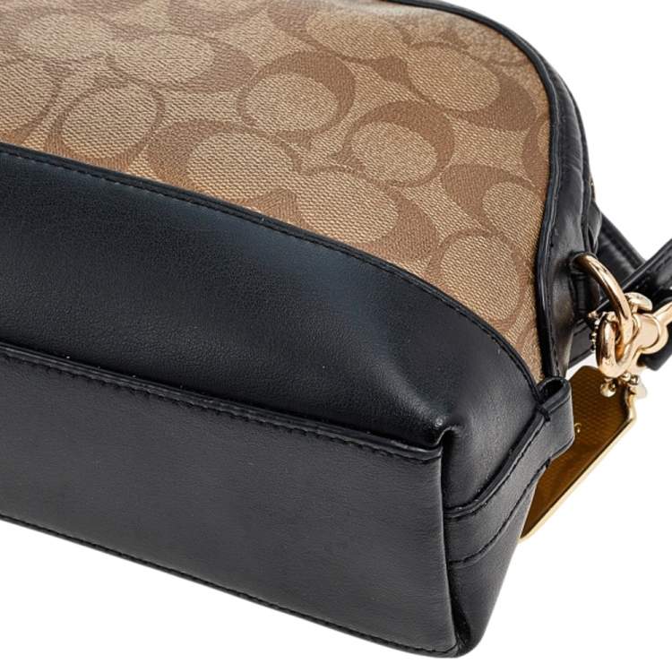 مملوكة مسبقًا Coach Black/Beige Leather And Signature Coated Canvas Satchel