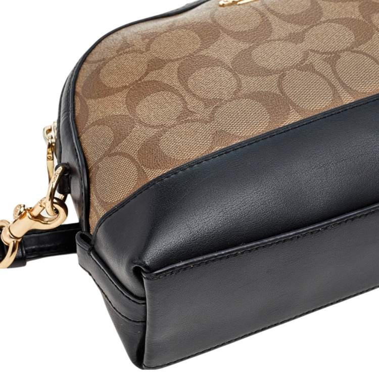 مملوكة مسبقًا Coach Black/Beige Leather And Signature Coated Canvas Satchel