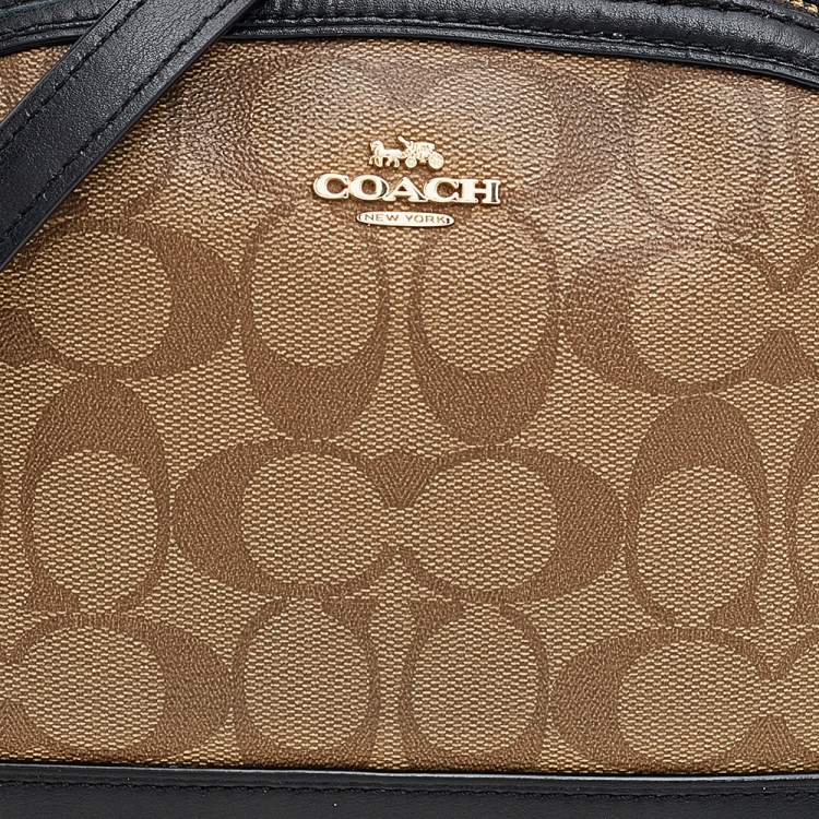 مملوكة مسبقًا Coach Black/Beige Leather And Signature Coated Canvas Satchel