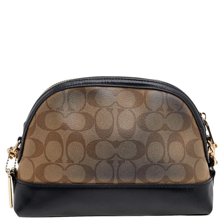 مملوكة مسبقًا Coach Black/Beige Leather And Signature Coated Canvas Satchel
