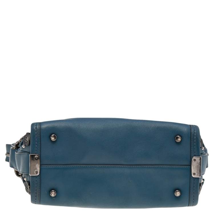 Pre Owned Coach Blue Patch Embellished Leather Swagger 27 Carryall Satchel