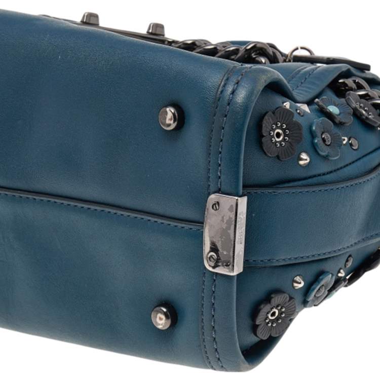 Pre Owned Coach Blue Patch Embellished Leather Swagger 27 Carryall Satchel