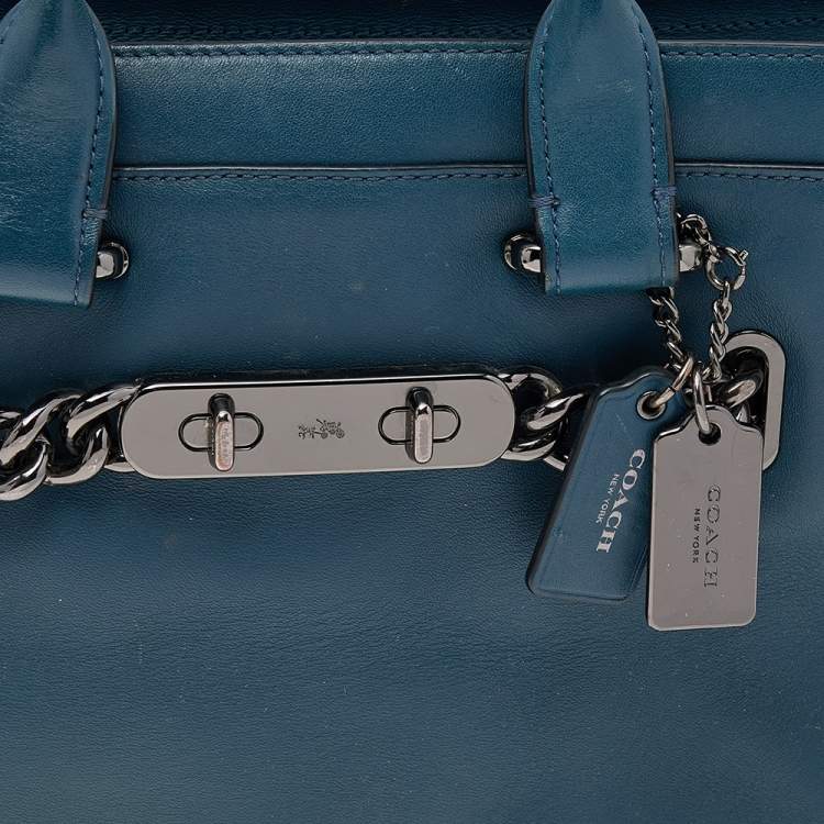 Pre Owned Coach Blue Patch Embellished Leather Swagger 27 Carryall Satchel