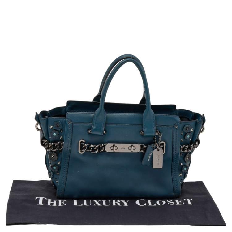 Pre Owned Coach Blue Patch Embellished Leather Swagger 27 Carryall Satchel