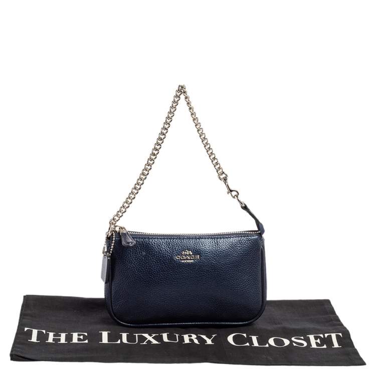 Pre Owned Coach Metallic Blue Leather Mini Pochette