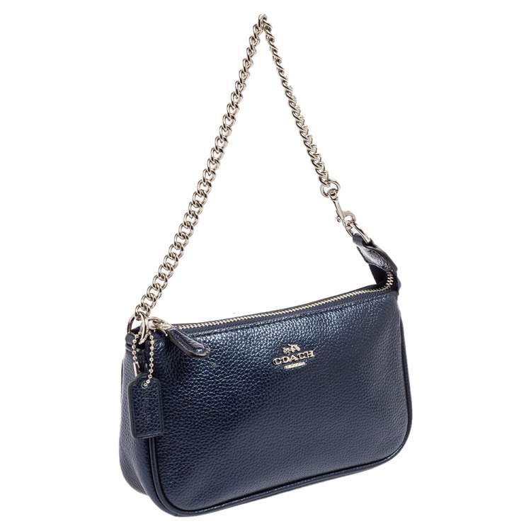 Pre Owned Coach Metallic Blue Leather Mini Pochette