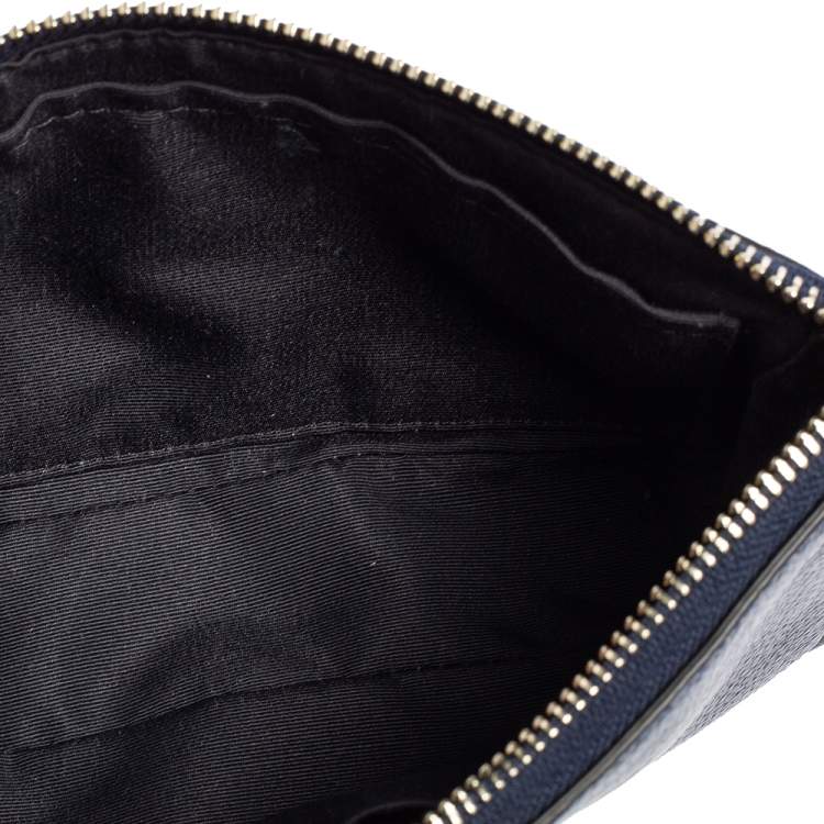 Pre Owned Coach Metallic Blue Leather Mini Pochette