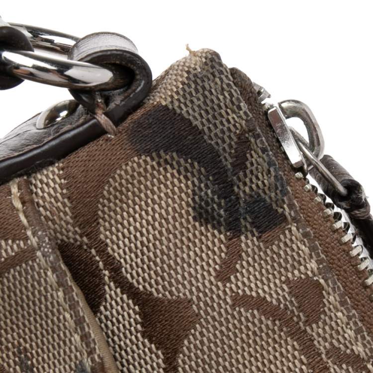 Pre Owned Coach Beige/Brown Signature Canvas and Croc Embossed Leather Swingpack Messenger Bag