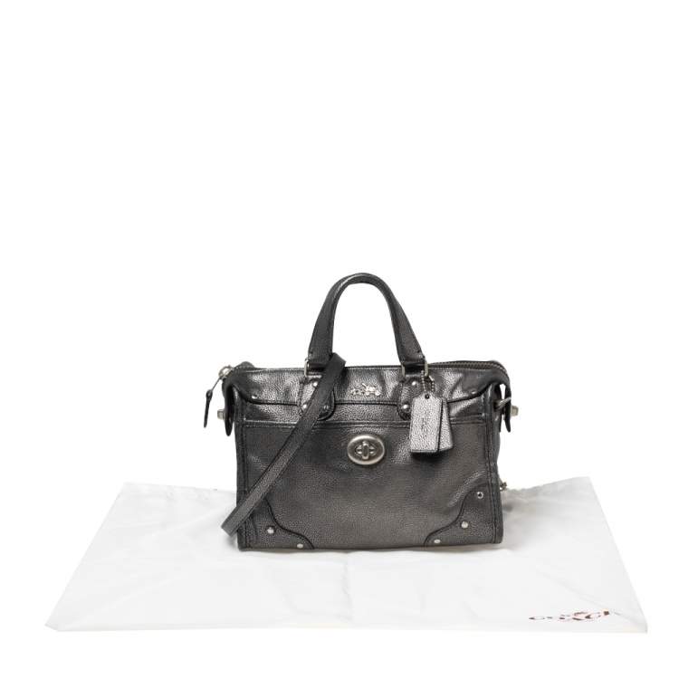 Pre Owned Coach Metallic Grey Leather Rhyder Satchel