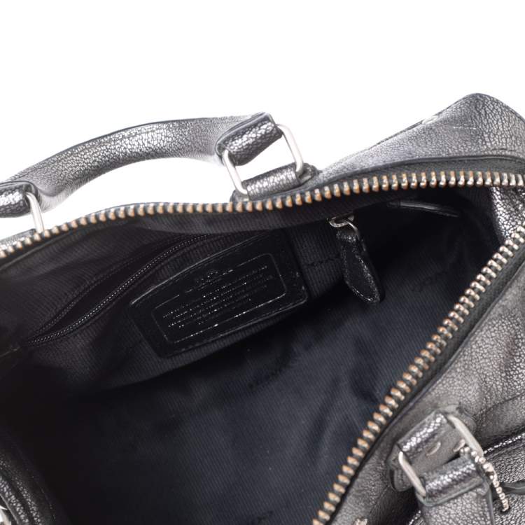 Pre Owned Coach Metallic Grey Leather Rhyder Satchel