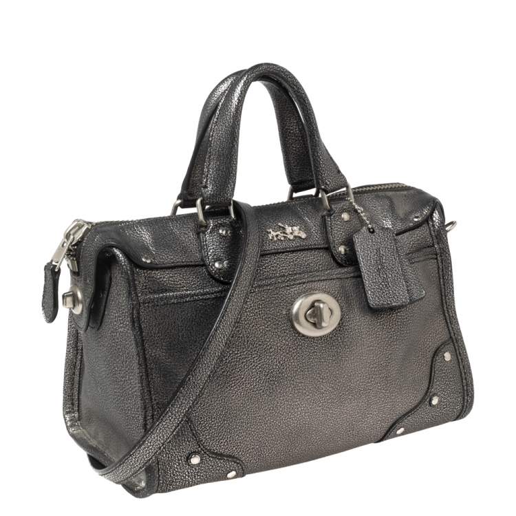 Pre Owned Coach Metallic Grey Leather Rhyder Satchel