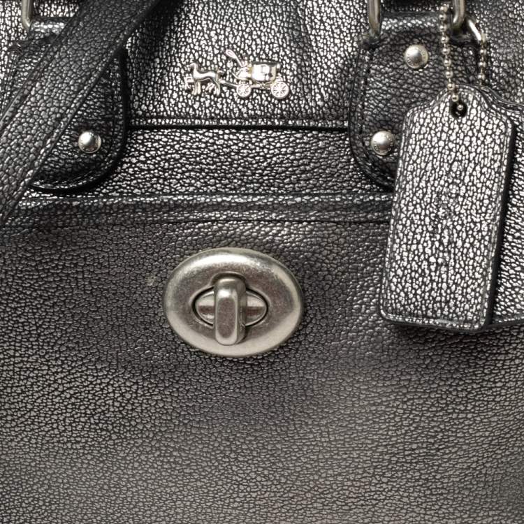 Pre Owned Coach Metallic Grey Leather Rhyder Satchel
