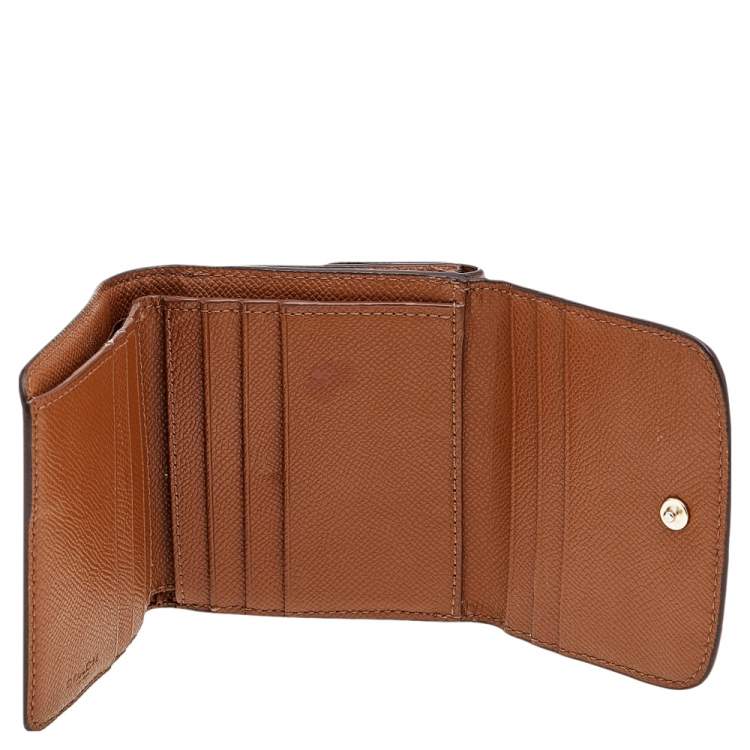 Pre Owned Coach Brown Signature Coated Canvas and Leather Trifold Wallet