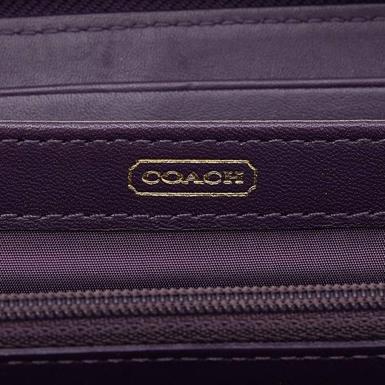 Pre Owned Coach Purple Diagonal Pleated Patent Leather Accordion Zip Around Wallet