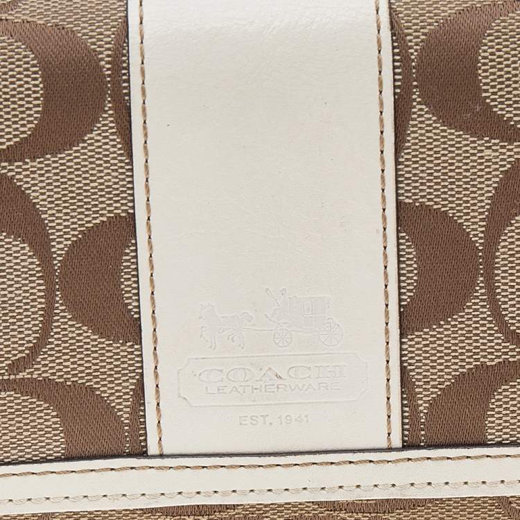 Pre Owned Coach Beige/White Canvas and Leather Flap Continental Wallet