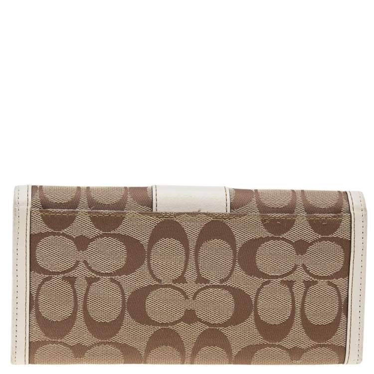Pre Owned Coach Beige/White Canvas and Leather Flap Continental Wallet
