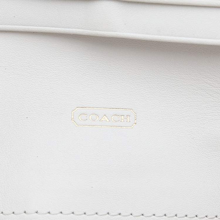 Pre Owned Coach Beige/White Canvas and Leather Flap Continental Wallet