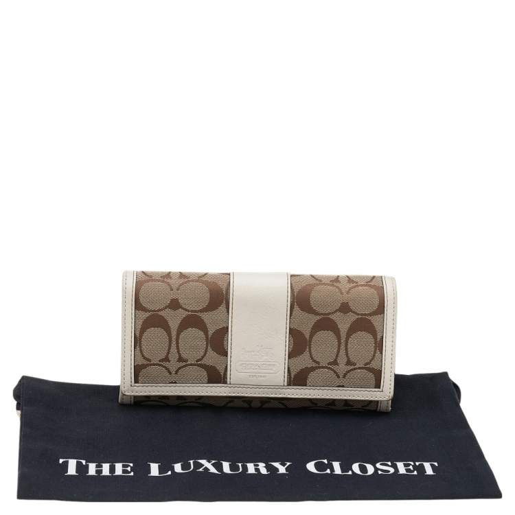 Pre Owned Coach Beige/White Canvas and Leather Flap Continental Wallet
