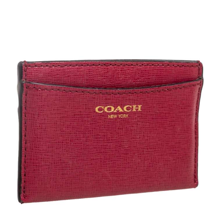 Pre Owned Coach Red Leather Card Case