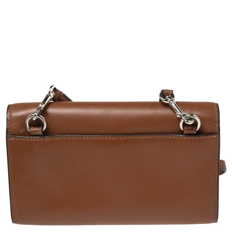 Pre Owned Coach Brown Leather Convertible Trifold Wallet