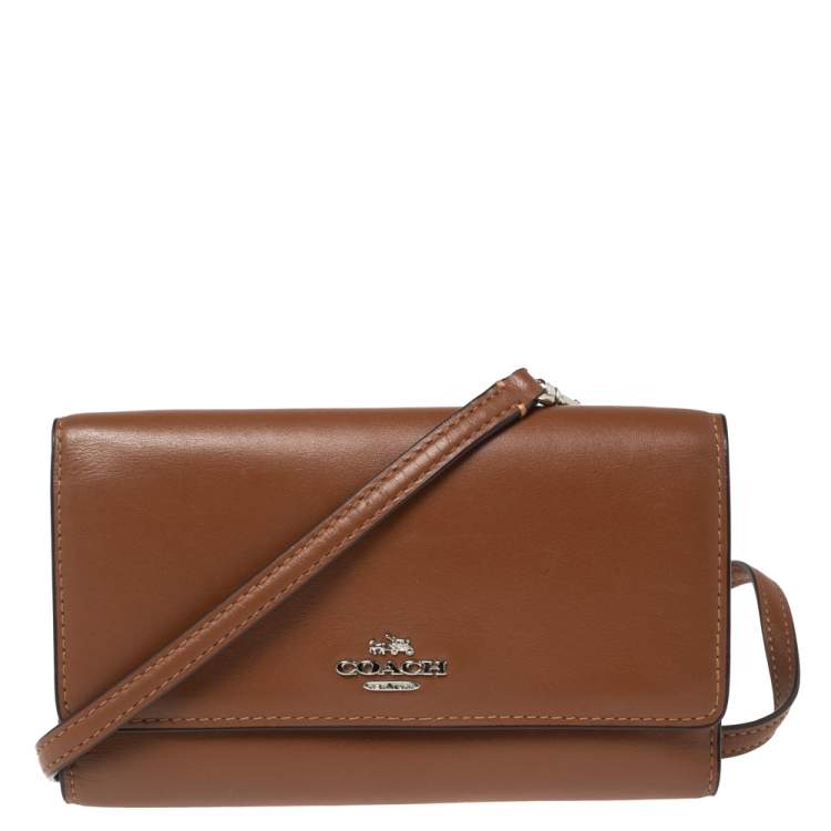 Pre Owned Coach Brown Leather Convertible Trifold Wallet