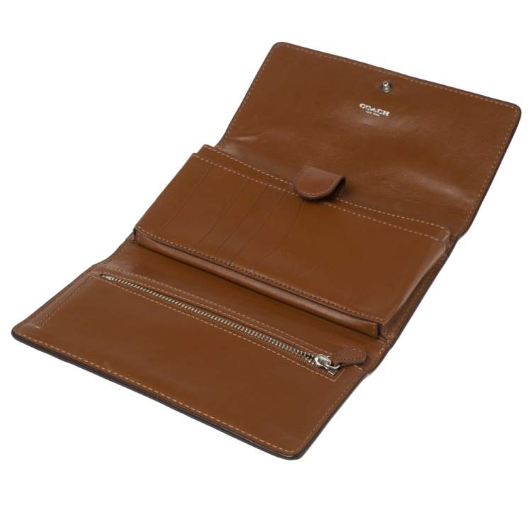 Pre Owned Coach Brown Leather Convertible Trifold Wallet