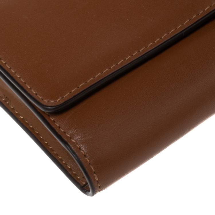 Pre Owned Coach Brown Leather Convertible Trifold Wallet