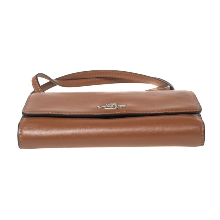 Pre Owned Coach Brown Leather Convertible Trifold Wallet