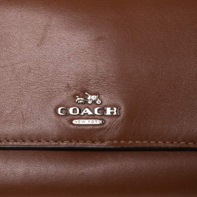 Pre Owned Coach Brown Leather Convertible Trifold Wallet