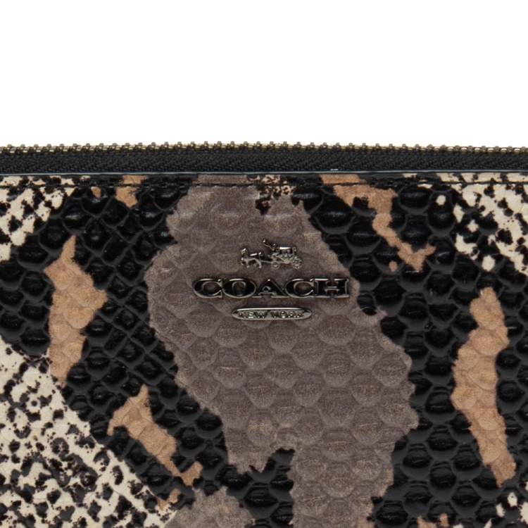 Pre Owned Coach Multicolor Python Embossed Leather Accordion Zip Around  Wallet