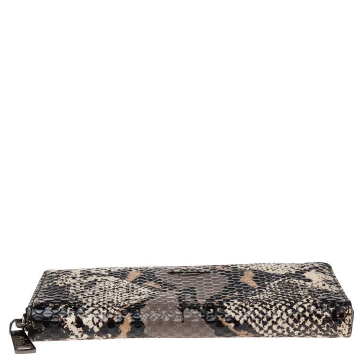 Pre Owned Coach Multicolor Python Embossed Leather Accordion Zip Around  Wallet