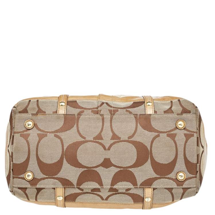 Pre Owned Coach Beige Signature Canvas And Leather Satchel