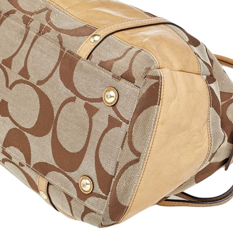 Pre Owned Coach Beige Signature Canvas And Leather Satchel