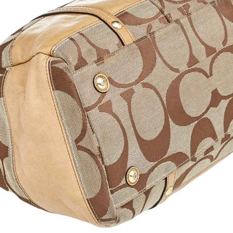Pre Owned Coach Beige Signature Canvas And Leather Satchel