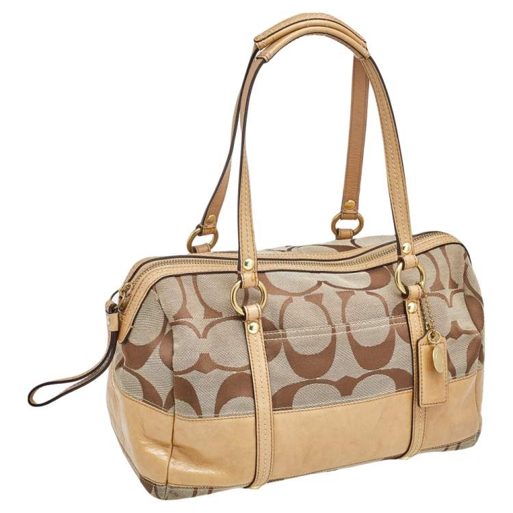 Pre Owned Coach Beige Signature Canvas And Leather Satchel