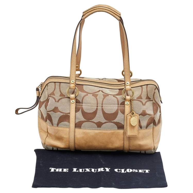 Pre Owned Coach Beige Signature Canvas And Leather Satchel